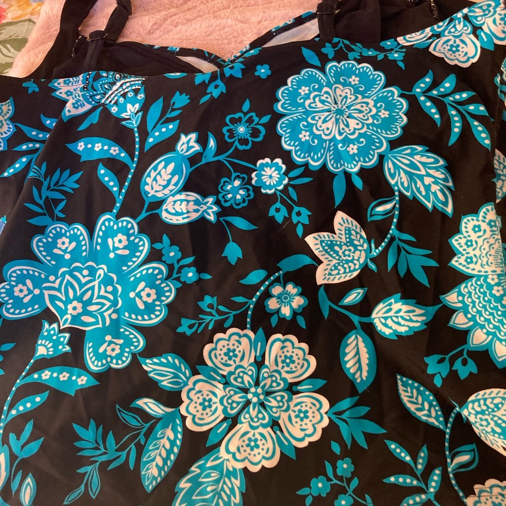 Floral Black and Blue Swimsuit